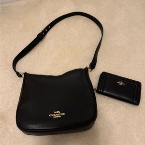 Black Coach crossbody bag with matching wallet